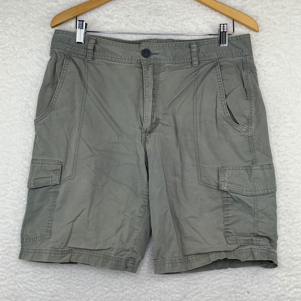 Columbia Mens Cargo Shorts Gray Green Size 34 Hiking Outdoor Casual Cotton Trim